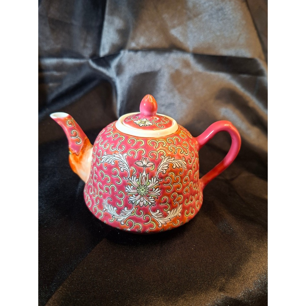 Vintage Chinese Famille Rose Pink Porcelain Teapot Bird Spout Mun Shou Longevity